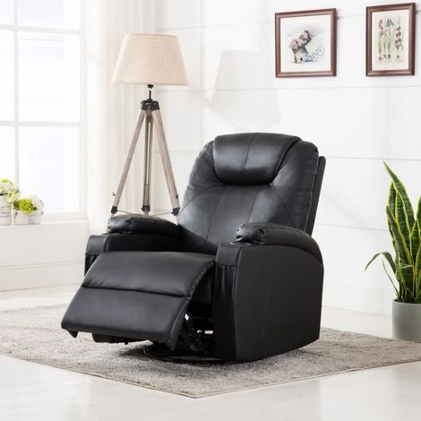 Fauteuil à bascule de massage, Rocking chair, Chaise Longue Relax Noir Similicuir FNNF959183 (1/5)