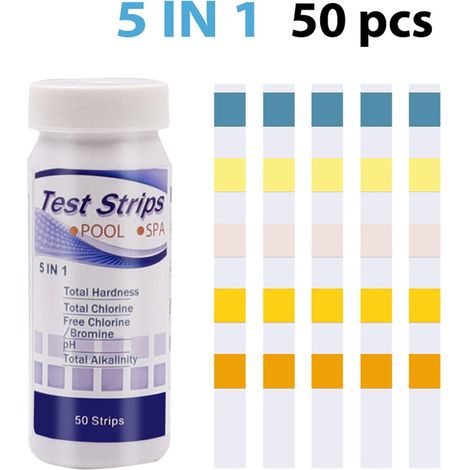 Test Strips - Pool And Spa Water Testing Kit - PH Chlorine Bromine Alkalinity Hardness - 50 Pieces (1/5)