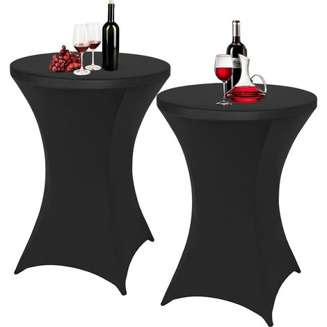 2-teilige Stretch-Tischdecke, 80 x 110 cm, hohe Tischdecke, dehnbare Spandex-Tischdecke zur Dekoration von Bistrotischen, Geburtstagsfeiern, Banketten, Cocktailpartys, Hochzeitsbanketten (Schwarz) (1/5)