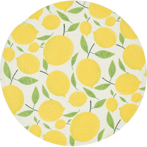 Lot de 2 sets de table en polyester rond 38 cm collection LIMONE motifs citrons jaune (1/4)