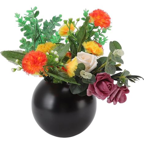 Vase Rond de, Style Nordique en Acier Inoxydable Moderne Petit Vase de Fleurs Ornement de Salon de Bureau décoration de Table (14 x 12 x 8,2 cm) (Couleur Noire Mate) (1/5)