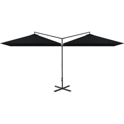 Parasol de jardin double avec mât en acier noir 600 x 300 cm - Ombrelle jardin terrasse balcon extérieur résistant (1/5)