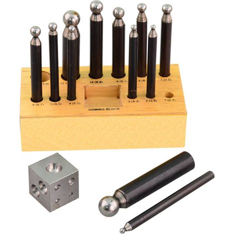 Multirex – Jeu d'embossoirs en acier 12 pièces – Diamètres de 2,3 à 11,5 mm – Pour métaux tendres plomb, aluminium, cuivre – Bloc à embosser inclus