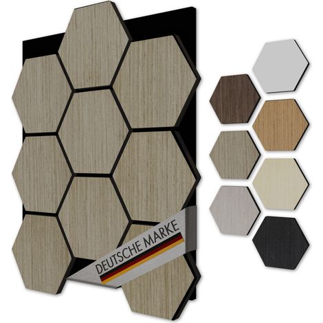 AKUSTIKO 3D Hexagon Wandpaneele Akustik Filz MDF Holzstruktur Wandverkleidung (5 Paneele, Walnut)