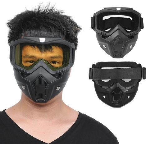 Motorradbrille mit abnehmbarer Maske, Schutzbrille für Outdoor-Fahrten und Radfahren (transparent) (1/5)