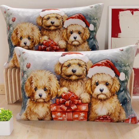 Paire de Housses de Coussin en Microfibre 50x80 cm, Coussins Décoratifs de Noël pour Chambre, Canapé, Salon, Lot de 2 Housses de Coussin, Housse de Coussin Chien