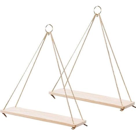 2pcs suspendu en bois flottant plateau fleur pot rack de stockage décoration maison mur (petit) (1/3)