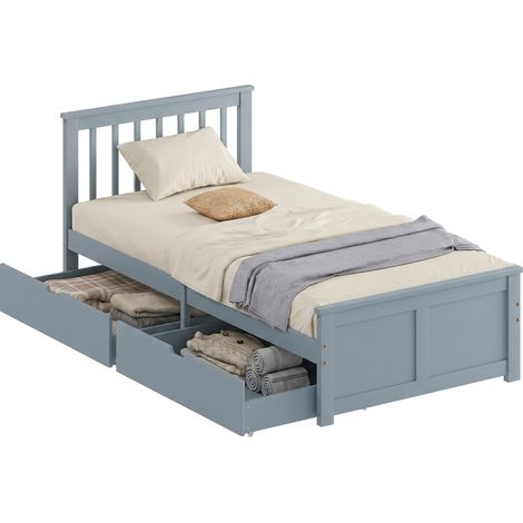 HOMCOM Storage Bed with 2 Drawers, Headboard, Wood Slat Support, Grey (1/5)