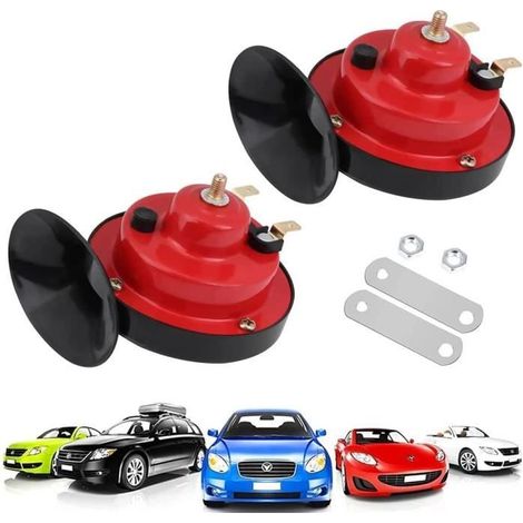Klaxon de Voiture 12v, 2 Pièces Corne dEscargot 300db, Avertisseur Sonore 12v Universel pour Voiture, Bateau, Moto, Vélo( rouge) (1/4)