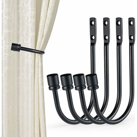 Retenues de rideau, 4 pièces crochet en forme de U fixé au mur de gland de rideau embrasse crochet de draperie embrasse accessoires de rideau (noir (1/5)