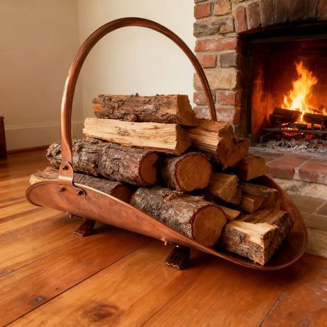 Support à Bois de Feu en Métal Portable avec Poignée, Étagère de Rangement de Bois de Cheminée pour Extérieur et Intérieur, Couleur Bronze Antique, Organisateur de Bûches Robuste-KINZON (1/5)