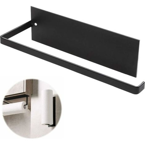 Porte-essuie-tout mural, porte-essuie-tout non percé, porte-rouleau de papier de cuisine autocollant, 26 cm - noir (1/5)