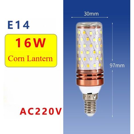 2 Ampoules LED maïs rose doré de 16 W - Ampoules LED E14, Lumière naturelle, 85-265 V CA, 1 600 lm, pour l'éclairage intérieur domestique (1/5)