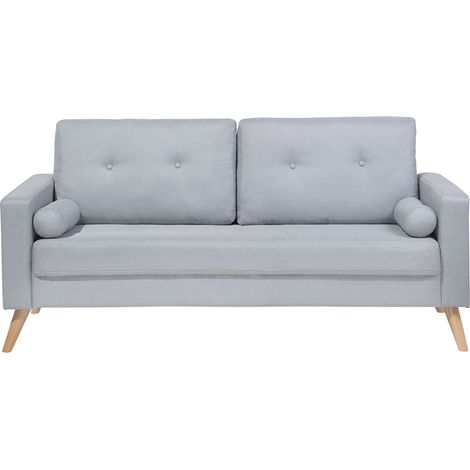 Canapé Fixe 2 Places Revêtement en Tissu Gris Clair et Pieds en Bois pour Salon au Design Scandinave Tendance Beliani (1/5)