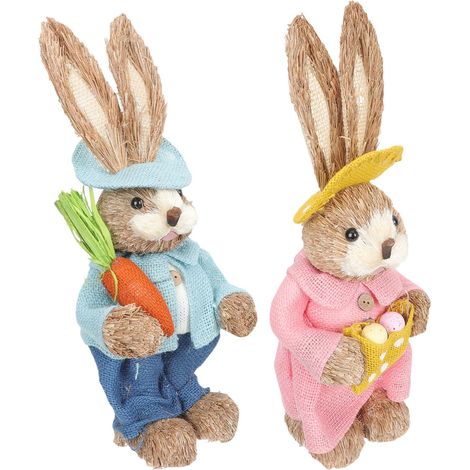 2 Stück Strohgeflochtene Hasen Dekoration Osterhase 35cm