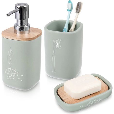 Green Bathroom Accessory Set - 3-Piece, Synthetic Stone (1/5)