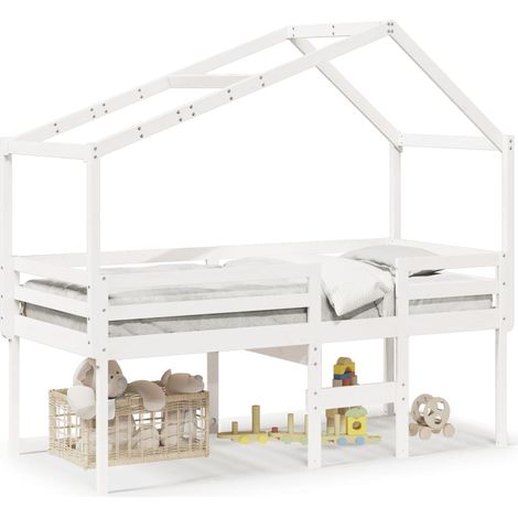 Maison Exclusive - Hochbett mit Dach Weiß 75x190 cm Massivholz Ki