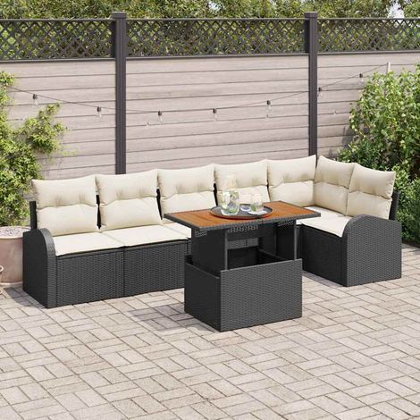 Conjunto de sofá de jardín 7 pcs Negro Poliratán (1/5)