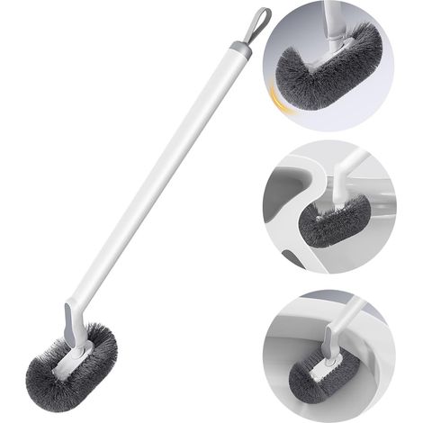 Cepillo de inodoro de limpieza profunda de 360°, diseño de mango largo y curvo, resistente y duradero, no se deforma fácilmente, con cepillo de limpieza de bordes para una limpieza completa del borde  (1/5)