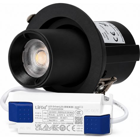 Spot LED encastré réglable 10 W, IRC 90, 90 lm/W, 4 000 K, driver Lifud 50 000 h, blanc naturel, noir (1/3)
