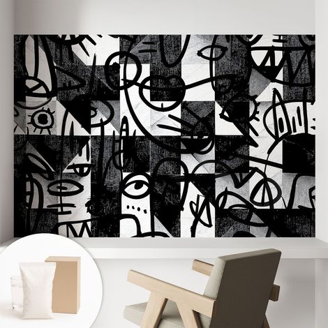 Papier peint intissé décoratif avec colle pour salon chambre et bureau Installation rapide Chaos graphique 104x70 cm (1/5)