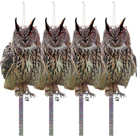 Anti Pigeon pour Balcon, Effaroucheur Oiseaux, Repulsif Pigeon, Effaroucheur Pigeons, Carton Hibou avec Réfléchissant Bande Anti Corbeau Anti Pigeons pour Jardin Garage lot de 4 Epouvantail Oiseaux