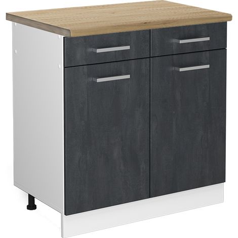 Mobiletto base per cucina R-Line, Calcestruzzo nero, 80 cm PL Rovere, Vicco