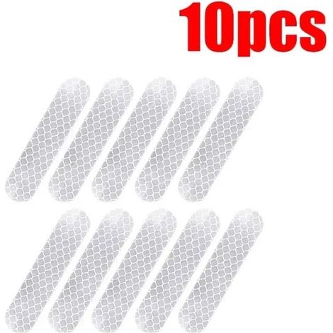 Pegatinas，10 unidades，8x1,8 cm，Pegatinas de seguridad universales，Pegatinas reflectantes，Altamente reflectantes，Blanco (1/3)