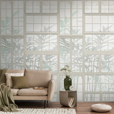 Fototapete Profhome 398451 heißgeprägte Vliestapete glatt 3D matt creme beige grün 1,59 m x 2,8 m