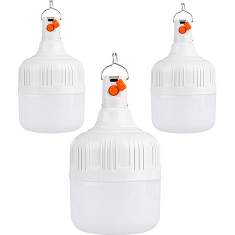 [JAMAIS UTILISÉ] Lot de 3 lampes de camping LED rechargeables par USB - Lampe de tente super lumineuse - 3 modes d'éclairage - 30 W - Lampe de camping avec crochet (1/4)