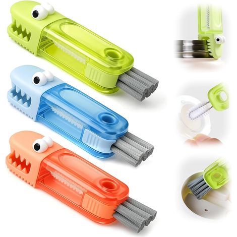 Brosse de Nettoyage Multifonctionnelle 3 en 1 pour Couvercles de Tasse, Nettoyeur de Joints en Silicone, Brosses pour Bouteilles d'eau et Tubes, Set de 3 Brosses pour Fentes de Cuisine (1/5)
