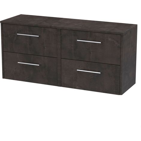 Winshill Contemporary 4 Drawer Wall Hung Vanity Unit with Worktop, Metallic Slate, 1200mm