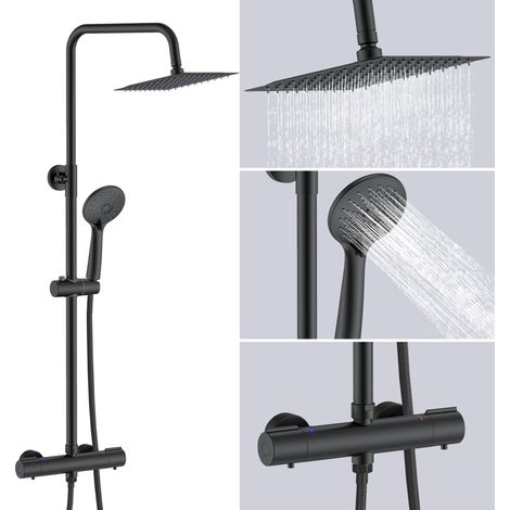 AICA Bathroom Mixer Shower Thermostatic Twin Head Square Rainfall Head Handset Black (1/5)