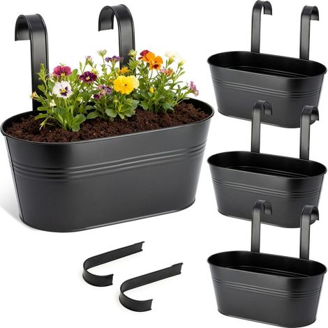 Hängende Blumentöpfe 4er Set, 30cm Metall mit abnehmbaren Haken, Balkonkasten für Geländer (1/5)