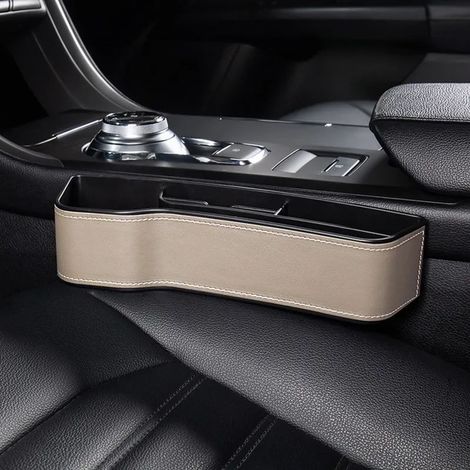 (beige à gauche) Boîte de rangement multifonction pour siège auto, pochette universelle pour portefeuille, pièces, clés, cartes, gobelet et porte-téléphone (1/5)