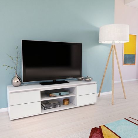 Le Quai Des Affaires – Meuble TV 140 cm – 2 portes et 1 niche – Panneau de particules blanc – Dimensions 140x38x40 cm – Espace de rangement moderne (1/3)