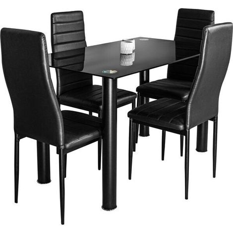 Mesa de Cristal Templado + 4 Sillas Polipiel. Comedor o Cocina