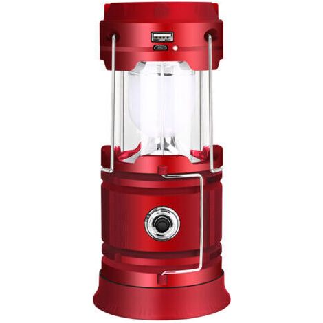 Lanterne de Camping en plein air, Rechargeable par USB, alimentation solaire, pour téléphone, Portable, pliable, LED, Rouge [lampe de camping + batterie lithium 18650 + câble USB + boîte de couleur an