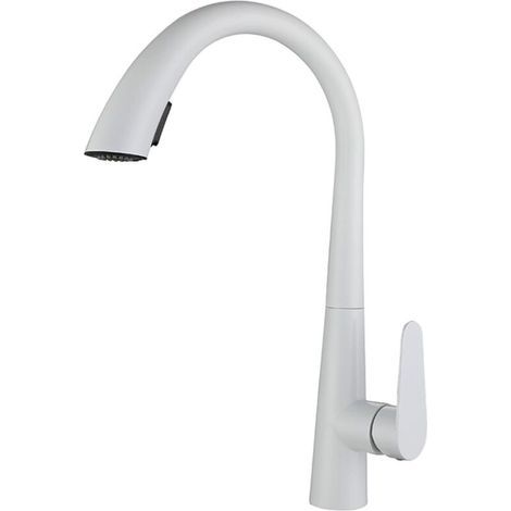 Robinet Cuisine Blanc Mitigeur Cuisine avec Douchette Extractible,Robinet Douchette Cuisine de Rotatif à 360°,Robinetterie de Cuisine en Acier Inoxydable,2 Modes de Pulvérisation (1/4)
