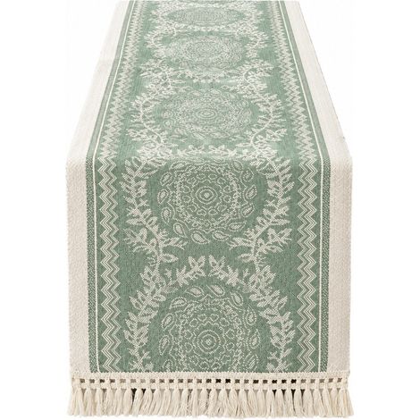 Chemin de table rouge de Noël, en lin et coton imperméable, long drapeau de table pour meuble TV ou table basse, 35 x 45 cm, motif guirlande verte (1/5)