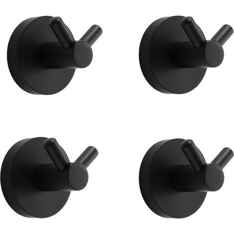 Noir Crochet Mural Acier INOX Patère Murale Double Ronde Patere Porte Manteau Installation à Vis Crochet de Manteau pour Cuisine，4 PCS (1/4)