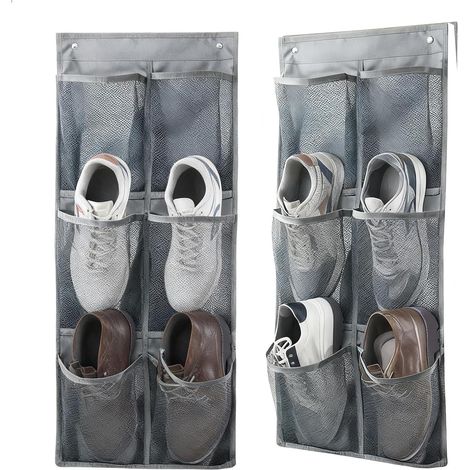 Zapatero colgante, organizador de zapatos para colgar sobre la puerta, organizador de zapatos para armario, apto para usar detrás de las puertas y en armarios, incluye 6 bolsas para zapatos, 2 piezas (1/3)