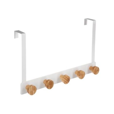 5Five Simply Smart – Patère à 5 têtes en bambou blanc – Dimensions 33 x 5 x 20 cm – Fixation facile sans vis – Pour entrée, chambre ou salle de bain
