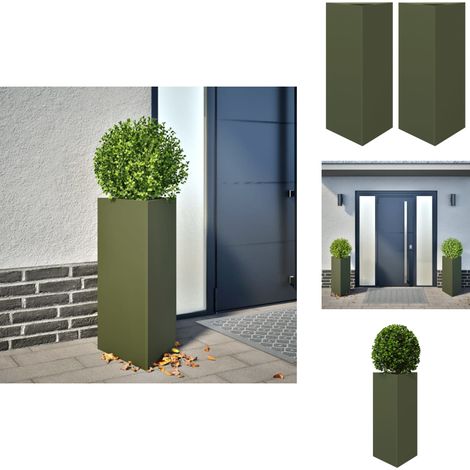 Pflanzkübel 2 Stk. Olivgrün Dreieckig 40x34,5x70 cm Stahl - Pflanzkübel - Blumenkübel - Pflanzgefäß - Blumenkasten (1/5)