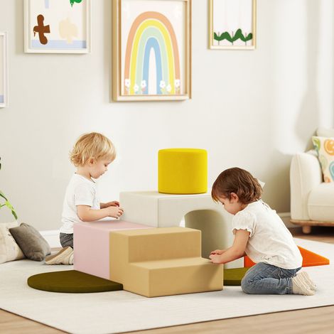 Set de 8 Constructions Douces pour Enfants de 0 à 3 Ans pour Intérieur, en Velours et Mousse PU Orange (1/5)