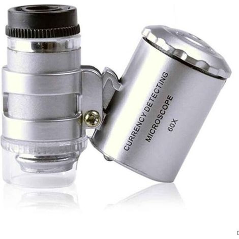 60X Illuminated Magnifier, Pocket Magnifier, Mini Pocket Microscope, UV Magnifier, Coin Detector, Jeweler's Magnifier with LED Light - RAPANDA (1/4)