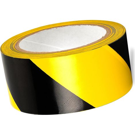 Ruban d'avertissement noir et jaune - 50 mm x 33 m - Ruban d'avertissement au sol - Ruban de sécurité pour zones dangereuses - Pour usage intérieur et extérieur (1/5)