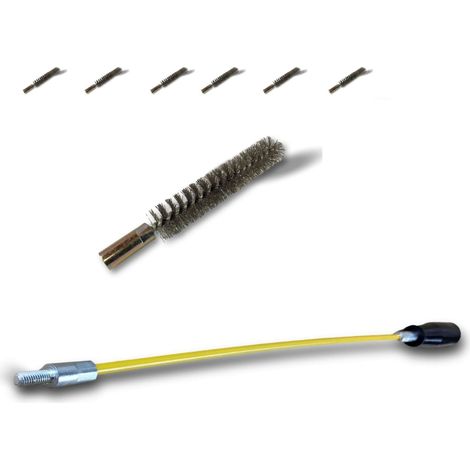 Ecouvillon ACIER Condenseur Lot de 6 avec 1 tringle flexible 48 cm Ø 15 mm Raccord laiton taraudé M6 femelle Torsade en acier galvanisé Brosse paroi tube alésage Kibros 4TCA15Tx6 (1/5)