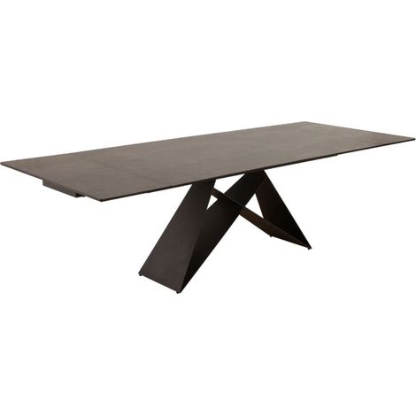 Esstisch ATARA 180–260 cm – Tischplatte aus taupegrauer Keramik und Gestell aus schwarzem Metall