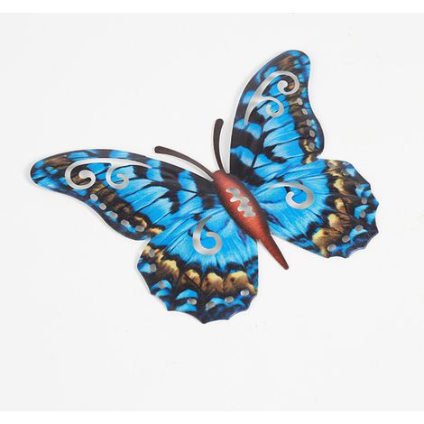 Lot de 2 décorations murales en métal – Papillons bleus – Pour intérieur ou jardin (1/5)
